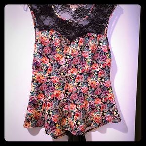 Floral, Lace & Chiffon Peplum Top